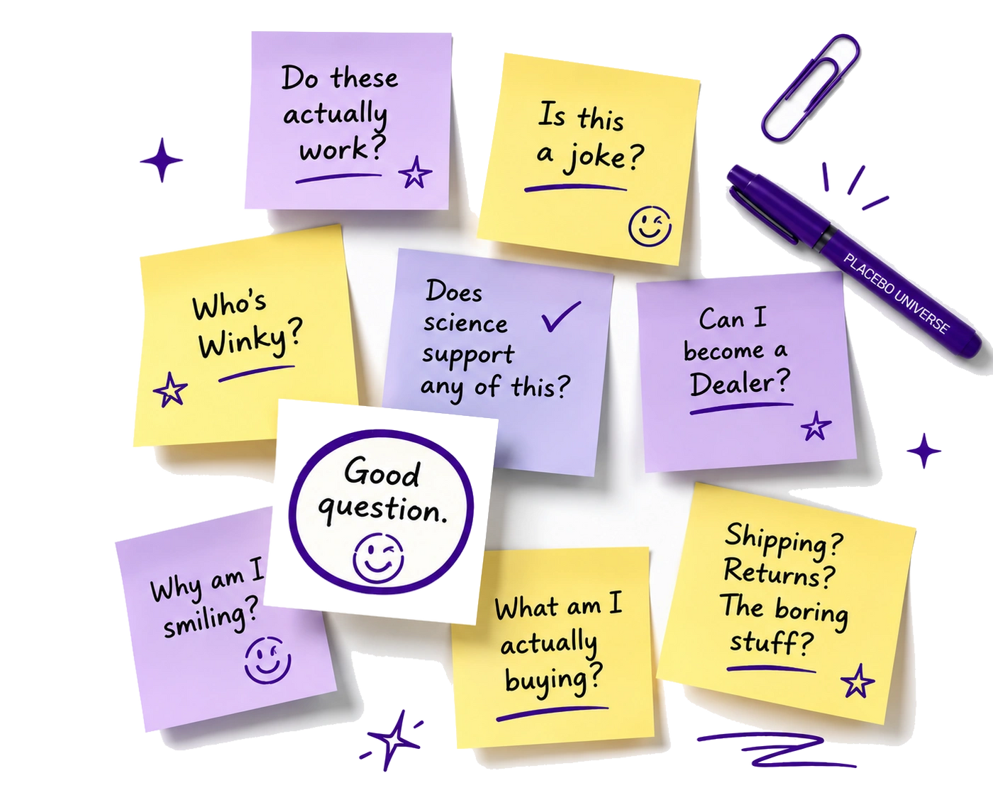 PLACEBO FAQ sticky notes